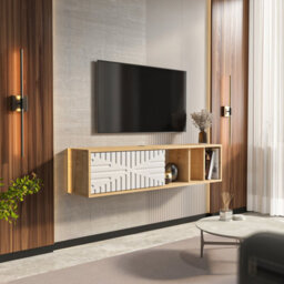 Decorotika Modern Teo Floating Tv Unit Sapphire Oak And White - thumbnail 3