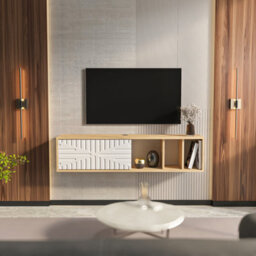 Decorotika Modern Teo Floating Tv Unit Sapphire Oak And White - thumbnail 1