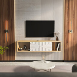 Decorotika Modern Teo Floating Tv Unit Sapphire Oak And White - thumbnail 2