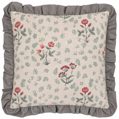 Paoletti Seventy Three Linen Renata Floral Printed Ruffle Feather Filled Cushion - image 1