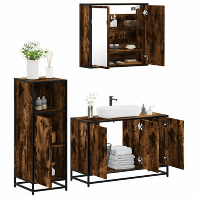 Berkfield 3 Piece Bathroom Furniture Set Smoked Oak Engineered Wood - image 1