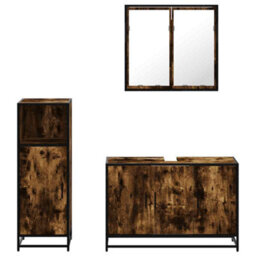 Berkfield 3 Piece Bathroom Furniture Set Smoked Oak Engineered Wood - thumbnail 5