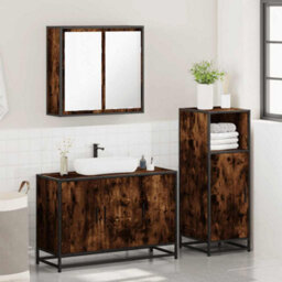 Berkfield 3 Piece Bathroom Furniture Set Smoked Oak Engineered Wood - thumbnail 4