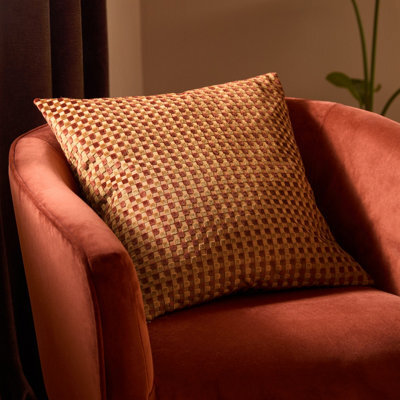 furn. Furn Checkered Velvet Polyester Filled Cushion, Chocolate, 45 X 45Cm - image 1