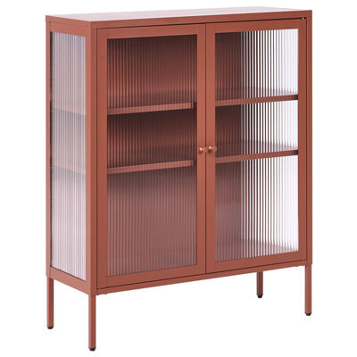 Beliani Glass Display Sideboard Lerryn Metal 90 Cm Golden Brown - image 1