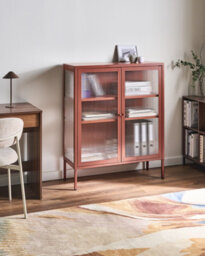Beliani Glass Display Sideboard Lerryn Metal 90 Cm Golden Brown - thumbnail 2