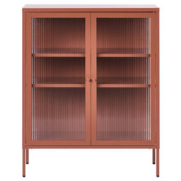 Beliani Glass Display Sideboard Lerryn Metal 90 Cm Golden Brown - thumbnail 5