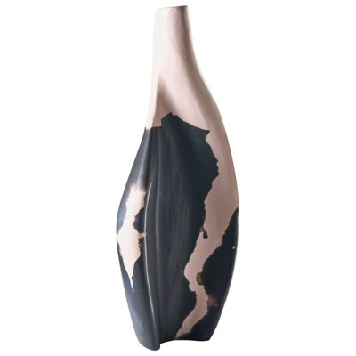 Beliani Decorative Vase Lagos 40 Cm Mango Wood Black/ Beige - image 1