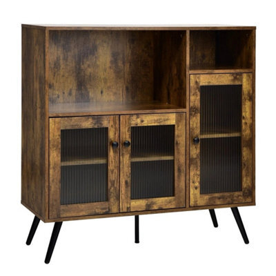 Kitchen Storage Cabinet Wood Buffet Sideboard Cupboard Tempered Glass Doors - image 1