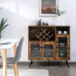 Kitchen Storage Cabinet Wood Buffet Sideboard Cupboard Tempered Glass Doors - thumbnail 3