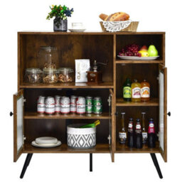 Kitchen Storage Cabinet Wood Buffet Sideboard Cupboard Tempered Glass Doors - thumbnail 2