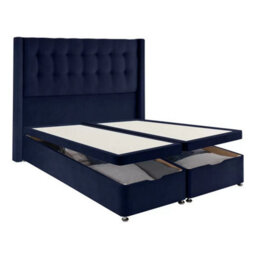 Silentnight Velvet Ottoman Divan Bed With Bloomsbury Winged Headboard In Maritime, Super King (180 X 200 Cm), Full Storage Base - thumbnail 5