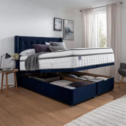 Silentnight Velvet Ottoman Divan Bed With Bloomsbury Winged Headboard In Maritime, Super King (180 X 200 Cm), Full Storage Base - thumbnail 1