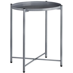Tectake Bedside Table Chester - Round With Removable Steel Shelf, 45.5 X 45.5 X 53 Cm - Dark Grey - thumbnail 1