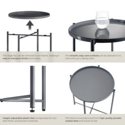 Tectake Bedside Table Chester - Round With Removable Steel Shelf, 45.5 X 45.5 X 53 Cm - Dark Grey - thumbnail 4