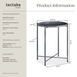 Tectake Bedside Table Chester - Round With Removable Steel Shelf, 45.5 X 45.5 X 53 Cm - Dark Grey - thumbnail 6