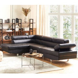 SquareBoxx Fidenza Leather Corner Sofa  Adjustable Headrests, L-Shaped Sectional, Contemporary Living Room Seating, Left Hand Facing, Black - thumbnail 1