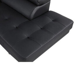 SquareBoxx Fidenza Leather Corner Sofa  Adjustable Headrests, L-Shaped Sectional, Contemporary Living Room Seating, Left Hand Facing, Black - thumbnail 3