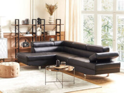 SquareBoxx Fidenza Leather Corner Sofa  Adjustable Headrests, L-Shaped Sectional, Contemporary Living Room Seating, Left Hand Facing, Black - thumbnail 5
