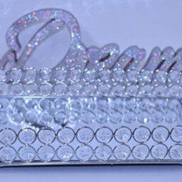 Deenz 30X22Cm Mirrored Cosmetic Rectangle Double Beaded Tray (Round Crystal) Silver Organiser Glass Metal Platters Bathroom Holder