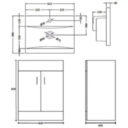 FNX Bathrooms Bubly Bathrooms™ 600mm Freestanding Gloss White Vanity Unit & Basin Set With D-Shape Wc & Matt Black Tap - thumbnail 3