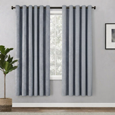 Bedlooms Grey Linen Curtain 100% Blackout Thermal Insulated Eyelet Curtain (Pair) 66 X 54 Inches With Tie Back Two - image 1