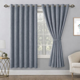 Bedlooms Grey Linen Curtain 100% Blackout Thermal Insulated Eyelet Curtain (Pair) 66 X 54 Inches With Tie Back Two - thumbnail 9