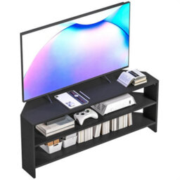 Homcom Corner Tv Stand, Tv Unit With Open Shelves For 47 Inch Tv, Black - thumbnail 2