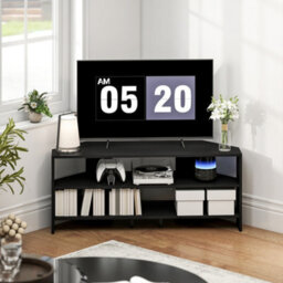 Homcom Corner Tv Stand, Tv Unit With Open Shelves For 47 Inch Tv, Black - thumbnail 7