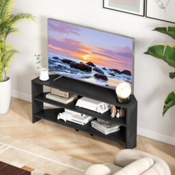 Homcom Corner Tv Stand, Tv Unit With Open Shelves For 47 Inch Tv, Black - thumbnail 8