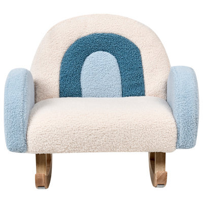 Wyld And Coco Kids Light Blue Bouclé Indoor Rocking Chair - Child-Sized, Soft Upholstery, Rubberwood Legs - image 1