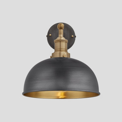 Industville Brooklyn Dome Wall Light, 8 Inch, Pewter & Brass, Brass Holder - image 1