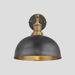 Industville Brooklyn Dome Wall Light, 8 Inch, Pewter & Brass, Brass Holder