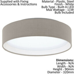 Elegant Flush Ceiling Light With Taupe Fabric Shade And Led Bulb - thumbnail 2
