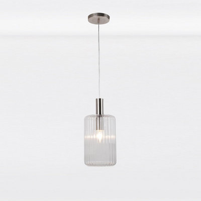 First Choice Lighting Clear And Brushed Chrome Fluted Glass Design Pendant - image 1