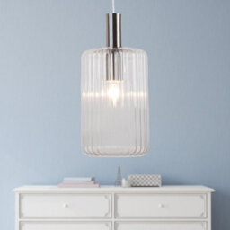 First Choice Lighting Clear And Brushed Chrome Fluted Glass Design Pendant - thumbnail 5