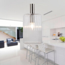 First Choice Lighting Clear And Brushed Chrome Fluted Glass Design Pendant - thumbnail 6