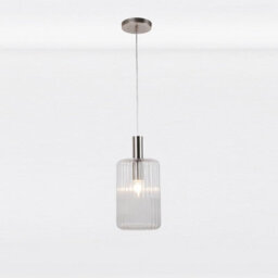 First Choice Lighting Clear And Brushed Chrome Fluted Glass Design Pendant - thumbnail 1