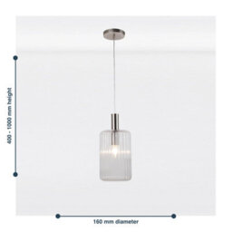 First Choice Lighting Clear And Brushed Chrome Fluted Glass Design Pendant - thumbnail 7