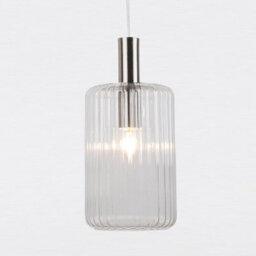 First Choice Lighting Clear And Brushed Chrome Fluted Glass Design Pendant - thumbnail 3