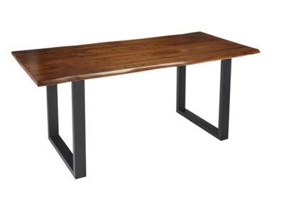 Elm Home And Products Elm Home And Garden Solid Mango Wooden Live Edge Dining Kitchen Table  Dark Oak Finish Metal 76Cm High X 150Cm Wide X 90Cm Deep - image 1