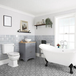 Homestylestore Light Grey Double Ended Slipper Bath And Feet, 645mm Vanity Unit And Close Coupled Toilet - thumbnail 1