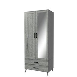 Urbn-Living Urbnliving 180Cm Height Grey Mirror Wardrobe With Ash Grey 2 Door 2 Drawer Bedroom Clothes Storage Hanging Rail - thumbnail 6