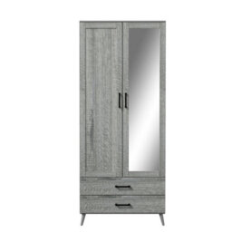 Urbn-Living Urbnliving 180Cm Height Grey Mirror Wardrobe With Ash Grey 2 Door 2 Drawer Bedroom Clothes Storage Hanging Rail - thumbnail 5