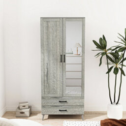 Urbn-Living Urbnliving 180Cm Height Grey Mirror Wardrobe With Ash Grey 2 Door 2 Drawer Bedroom Clothes Storage Hanging Rail - thumbnail 2