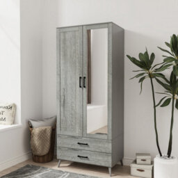 Urbn-Living Urbnliving 180Cm Height Grey Mirror Wardrobe With Ash Grey 2 Door 2 Drawer Bedroom Clothes Storage Hanging Rail - thumbnail 1