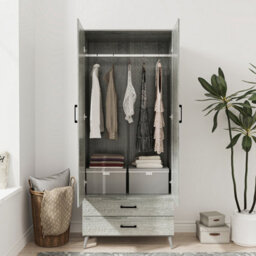 Urbn-Living Urbnliving 180Cm Height Grey Mirror Wardrobe With Ash Grey 2 Door 2 Drawer Bedroom Clothes Storage Hanging Rail - thumbnail 4