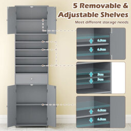 Gainoom Tall Bathroom Storage Cabinet With Drawer 180 Cm Linen Cabinet Organizer With Adjustable Shelves - thumbnail 9
