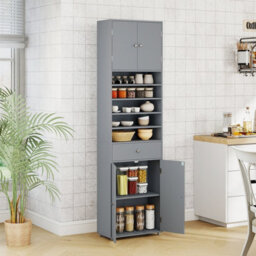 Gainoom Tall Bathroom Storage Cabinet With Drawer 180 Cm Linen Cabinet Organizer With Adjustable Shelves - thumbnail 4