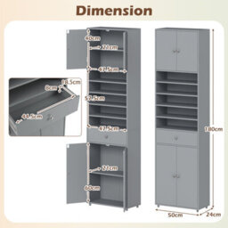 Gainoom Tall Bathroom Storage Cabinet With Drawer 180 Cm Linen Cabinet Organizer With Adjustable Shelves - thumbnail 2